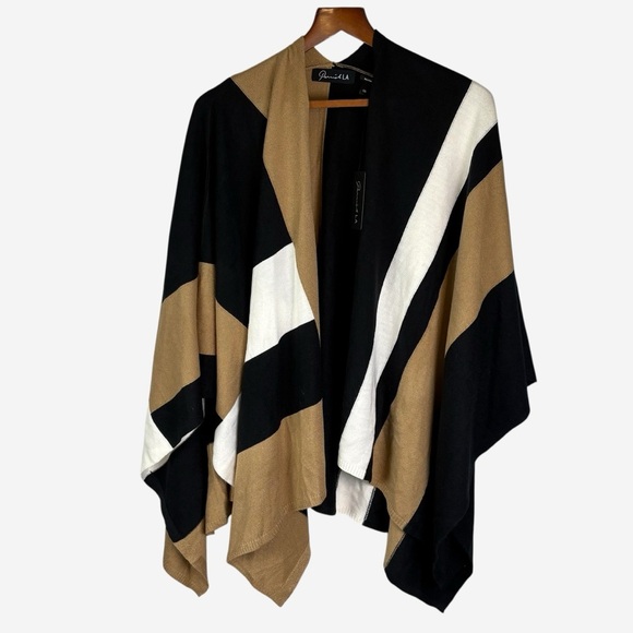 NEW Parrish LA Colorblock Knit Over Shoulder Wrap OS One Size Neutral - Picture 9 of 13